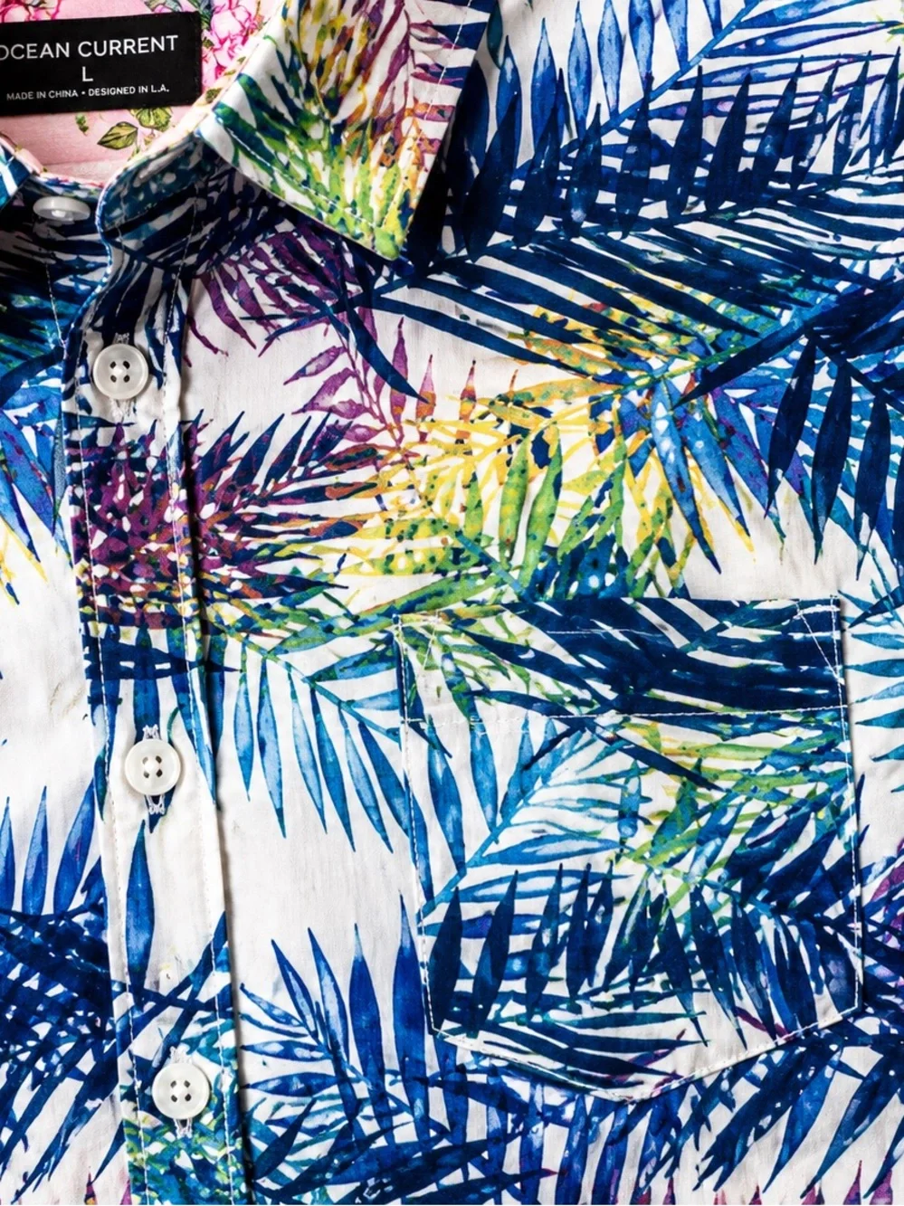 Ocean Current Hawaiian Camp Shirt Tropical Palm Leaf Button Up Men’s Large - Picture 2 of 4